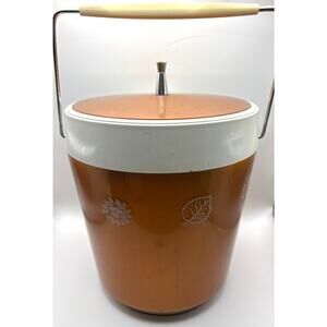 West Bend 1960s Ice Bucket White & Coppertone Ice Bucket with Handle Vintage